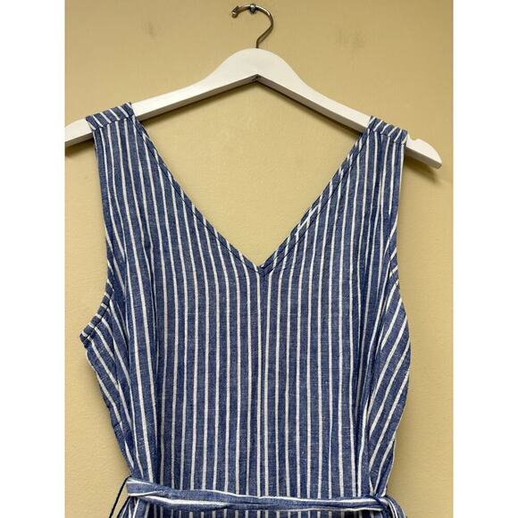 BeachLunchLounge Blue White Striped Linen Blend Cropped Wide Leg Jumpsuit Size M - Picture 5 of 15
